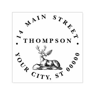 Carimbo Auto Entintado Deer Stag com Fern Heraldic Crest Emblem