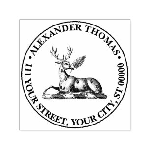 Carimbo Auto Entintado Deer Stag com Fern Heraldic Crest Emblem