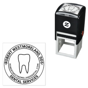 Carimbo Auto Entintado Dentista DDS Logotipo de Dente, Nome, URL do Site