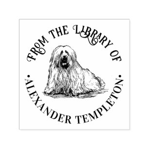 Carimbo Auto Entintado Desenho Vintage do Terrier Maltês Nome do Livro da