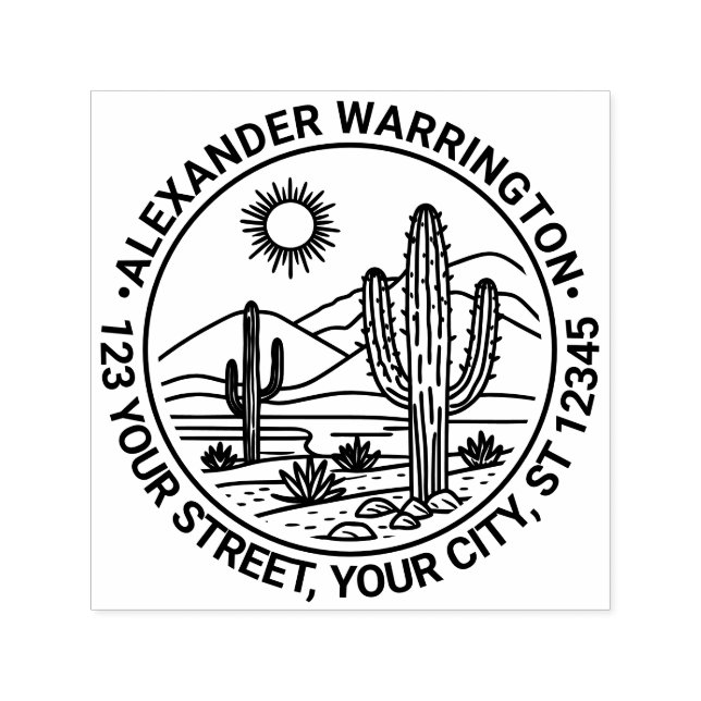 Carimbo Auto Entintado Desert Cactus Landscape #1 Nome Endereço de devolu (Design)