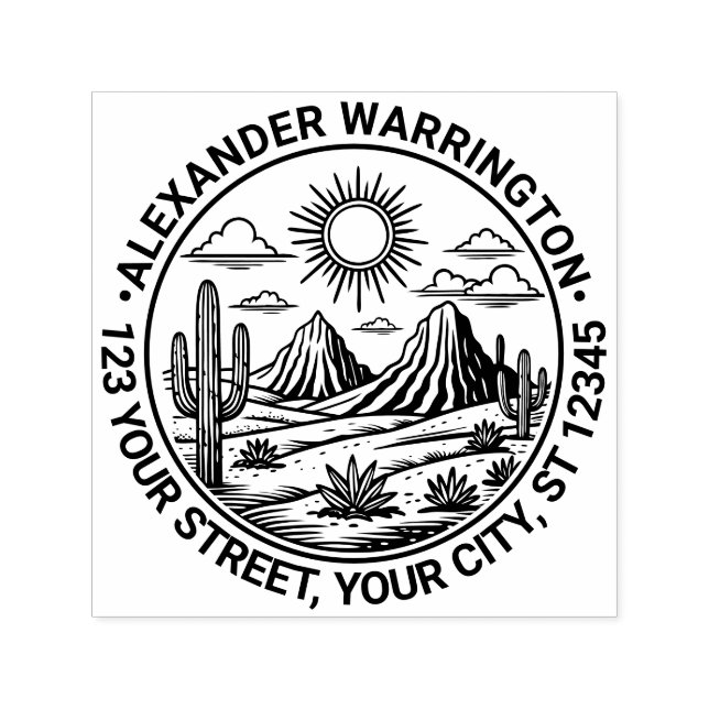 Carimbo Auto Entintado Desert Cactus Landscape #2 Nome Endereço de devolu (Design)