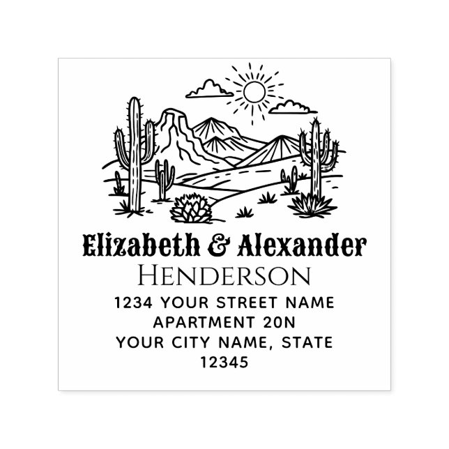 Carimbo Auto Entintado Desert Cactus Landscape #3S Nome SQ Endereço de de (Design)