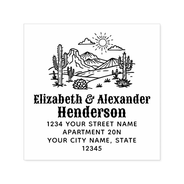 Carimbo Auto Entintado Desert Cactus Landscape #3S Nome SQ Endereço de de (Design)