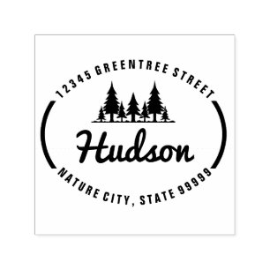 Carimbo Auto Entintado Design Oval Fir Trees ID304