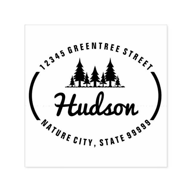 Carimbo Auto Entintado Design Oval Fir Trees ID304 (Design)