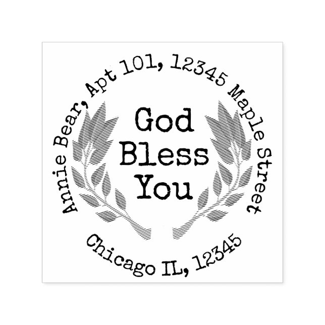 Carimbo Auto Entintado Deus abençoe com o qual você Bay Laurel com o ende (Design)