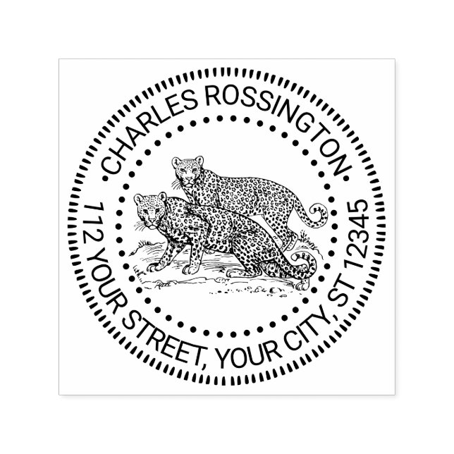Carimbo Auto Entintado Dois Leopardos Nome Permanente Endereço de Retorno (Design)