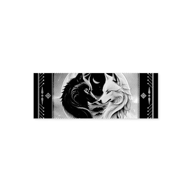 Carimbo Auto Entintado Duas cabeças majestosas de lobo (Design)