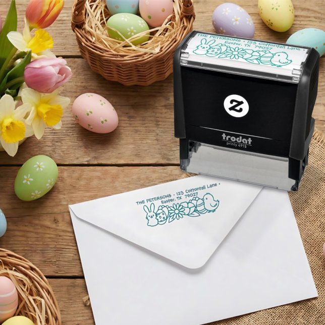 Carimbo Auto Entintado Easter Bunny Chick Egg Spring Flowers (Criador carregado)
