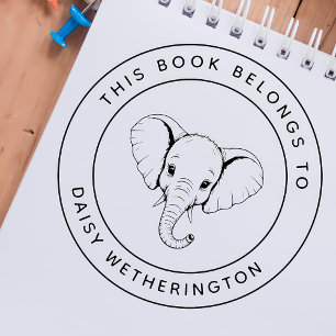 Carimbo Auto Entintado Elefante Personalizado Este Livro Pertence Ao Nome