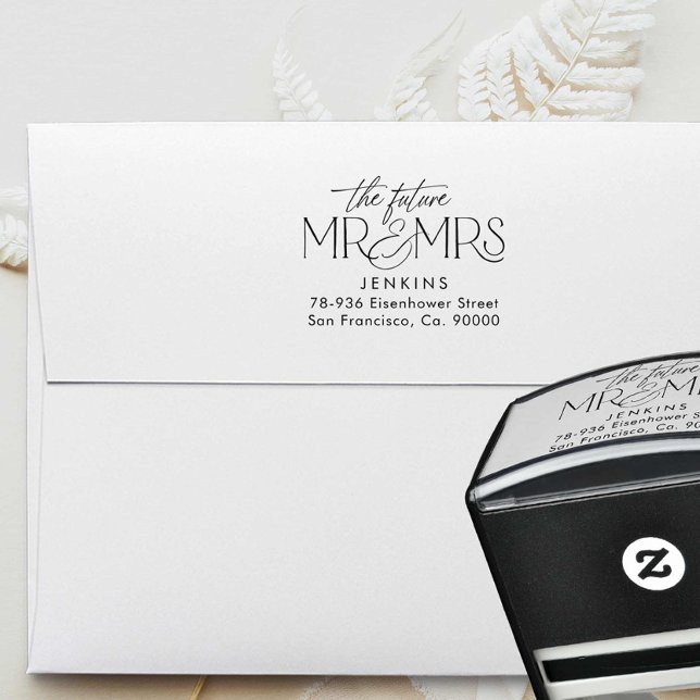 Carimbo Auto Entintado Elegan Future Mr e Mrs Address Wedding (The Future Mr and Mrs Wedding Return Address Stamp)