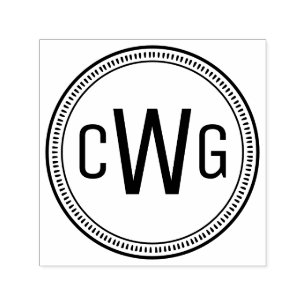 Carimbo Auto Entintado Elegante 3 Monograma inicial nº 1 Quadro redondo n