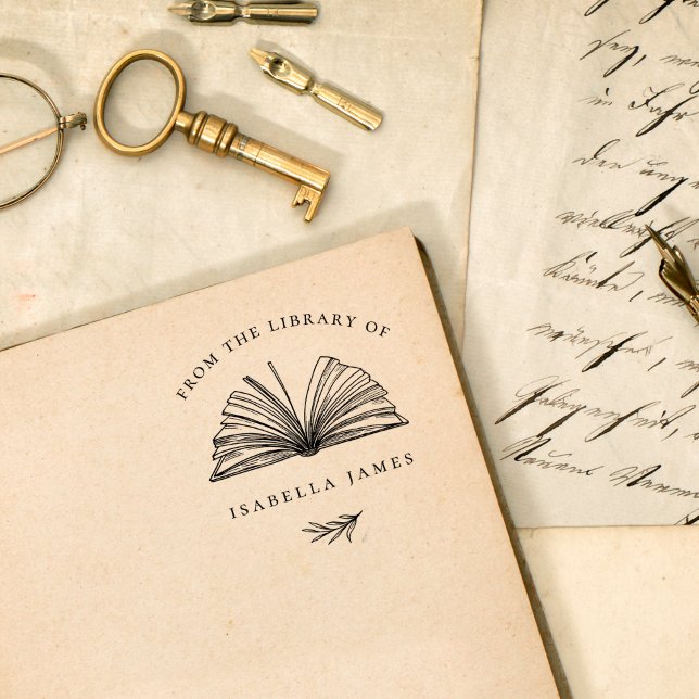 Carimbo Auto Entintado Elegante Botânico Da Biblioteca Do Nome Personaliz (Criador carregado)