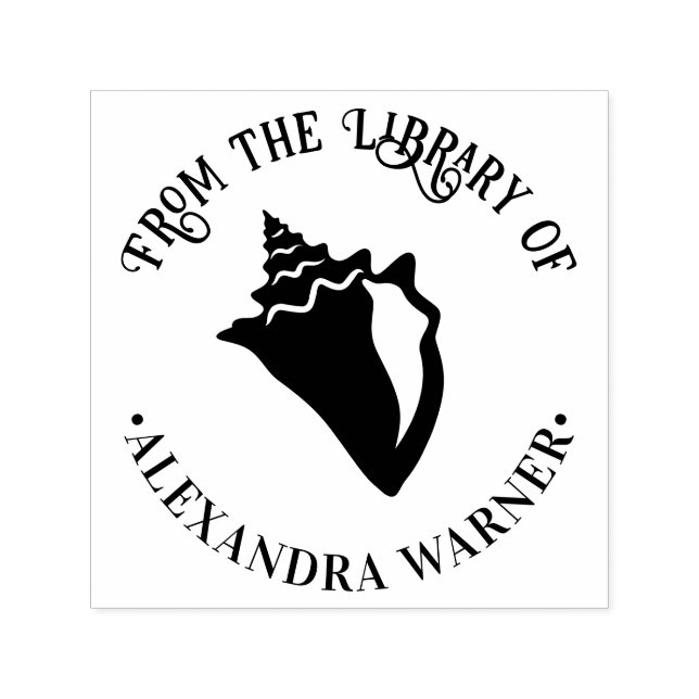 Carimbo Auto Entintado Elegante Concha Marinha Praia Redonda Biblioteca L (Design)