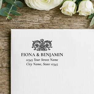 Carimbo Auto Entintado Elegante Endereço de Retorno de Casamento Floral V