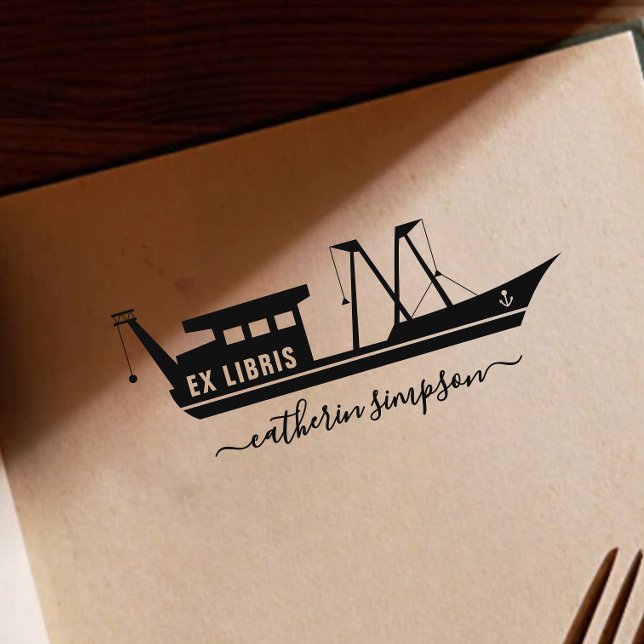 Carimbo Auto Entintado Elegante Ex Libris Personalizado Navio (Criador carregado)