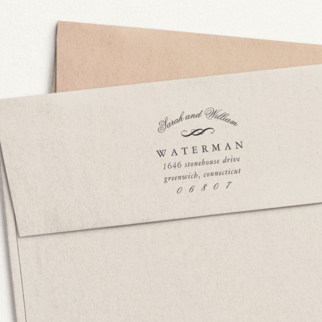 Carimbo Auto Entintado Elegante Flourish | Endereço de devolução (Criador carregado)