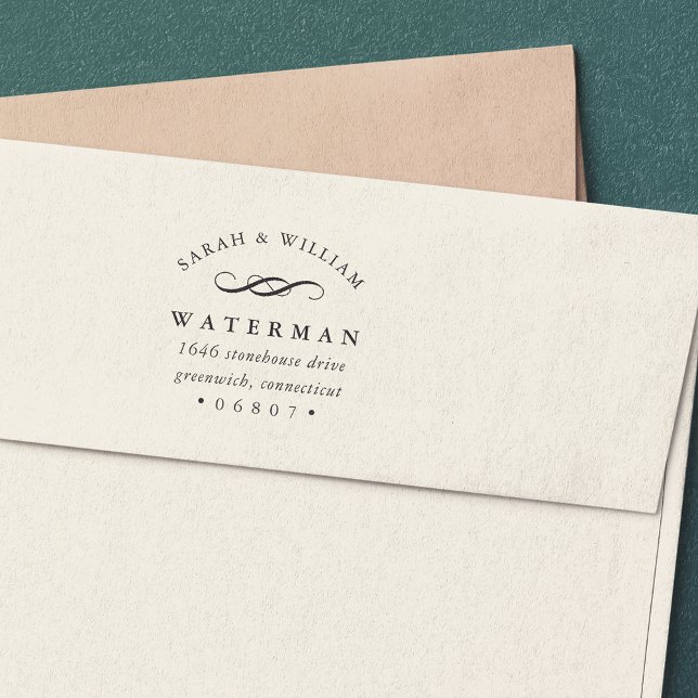 Carimbo Auto Entintado Elegante Flourish | Endereço de devolução (Criador carregado)