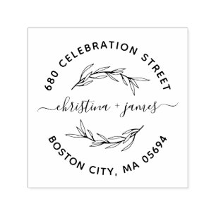 Carimbo Auto Entintado Elegante Laurel Leaf Return Address