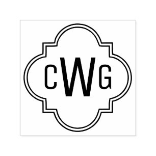 Carimbo Auto Entintado Elegante Monograma Inicial Quatrefoil Marroquino 3