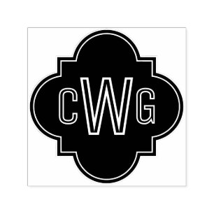 Carimbo Auto Entintado Elegante Monograma Inicial Quatrefoil Marroquino 3