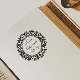 Carimbo Auto Entintado Elegante Quadro Redondo Ornado Ex Libris Nome