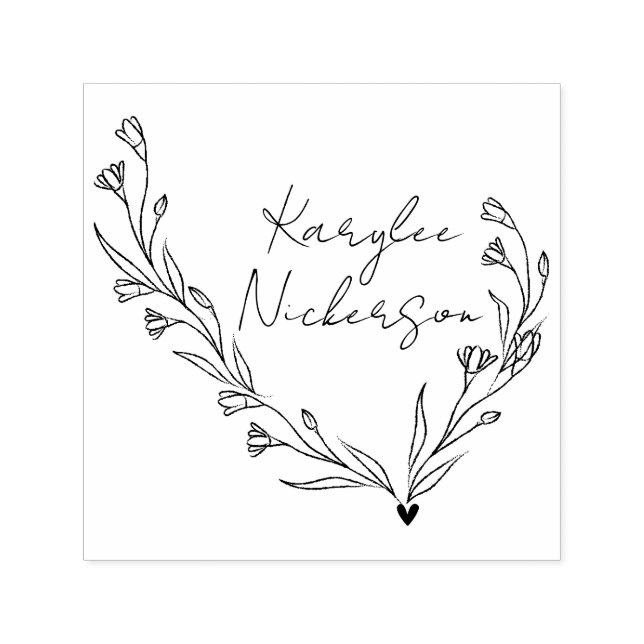 Carimbo Auto Entintado Elegante Rascunho Floral em Script (Design)