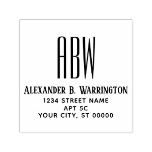 Carimbo Auto Entintado Elegante Simples 3 Nome do Monograma Inicial Ender