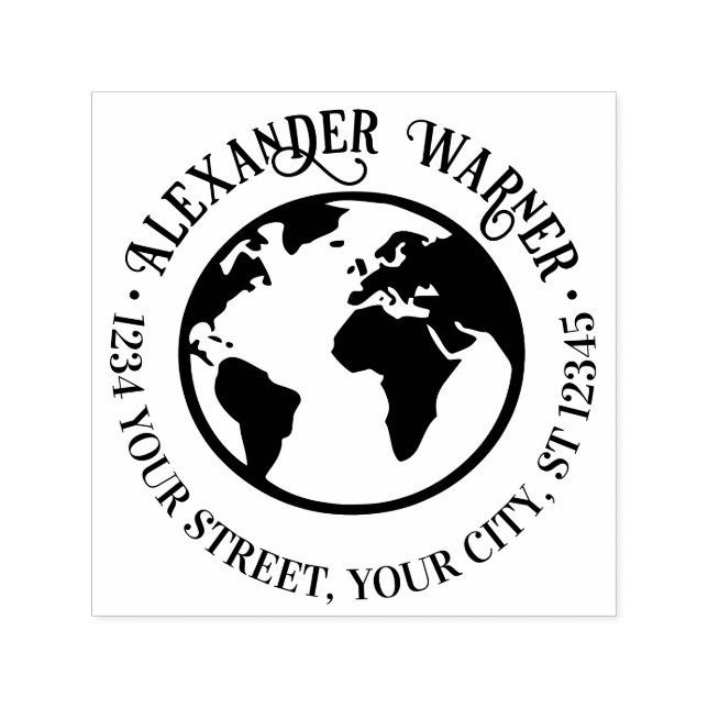 Carimbo Auto Entintado Elegante Terra Mundo Nome do Mapa do Mundo Nome En (Design)