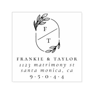 Carimbo Auto Entintado Elegante Wreath Monograma Endereço para devoluçã