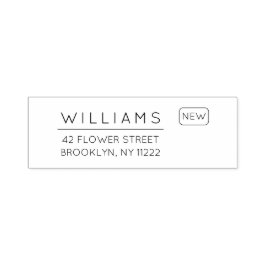 Carimbo Auto Entintado Em movimento. Novo Endereço. Tipografia mínima 01.