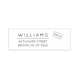 Carimbo Auto Entintado Em movimento. Novo Endereço. Tipografia mínima 01a