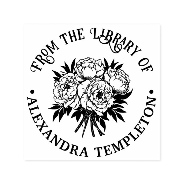 Carimbo Auto Entintado Embosser de Nome de Livro da Biblioteca Buquê de P (Design)