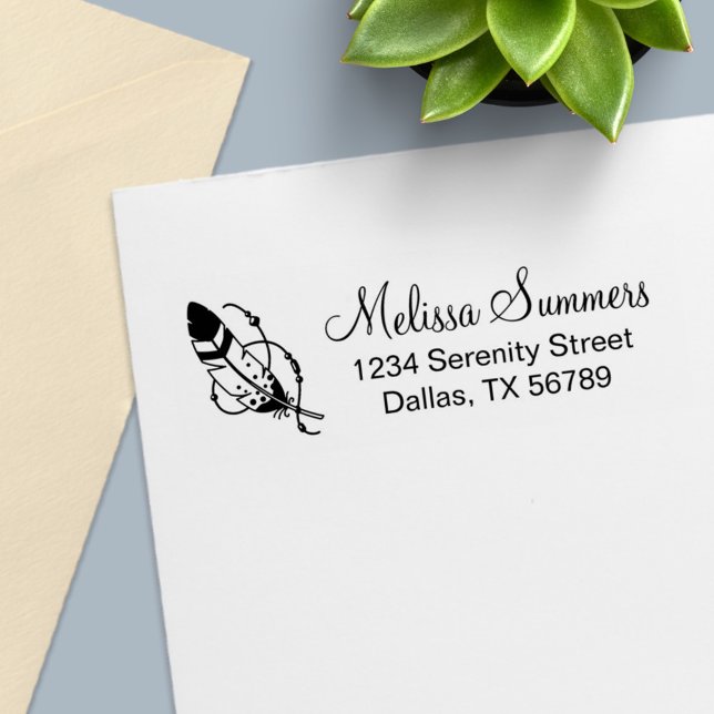 Carimbo Auto Entintado Endereço Amulet de Boho Tribal do Feather Miçanga (Criador carregado)