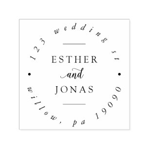 Carimbo Auto Entintado Endereço Circular de Casamento de Script Vintage