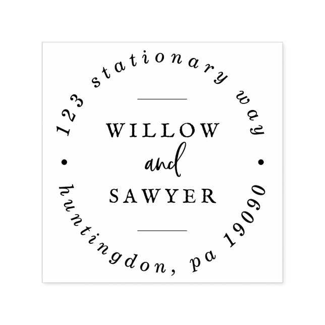 Carimbo Auto Entintado Endereço Circular de Casamento do Script Rustic (Design)