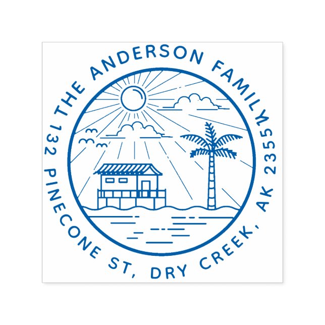 Carimbo Auto Entintado Endereço da Árvore Palm Moderna e da Família Sun R (Design)