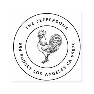 Carimbo Auto Entintado Endereço da família Chic Rooster Bold Barnyard