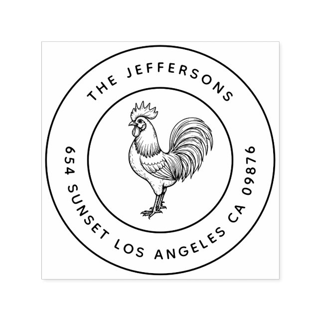 Carimbo Auto Entintado Endereço da família Chic Rooster Bold Barnyard (Design)