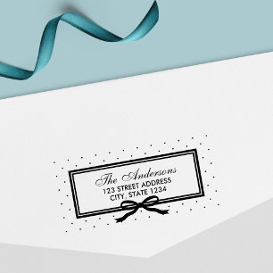 Carimbo Auto Entintado Endereço da família de Bolinhas de Borda e Fita