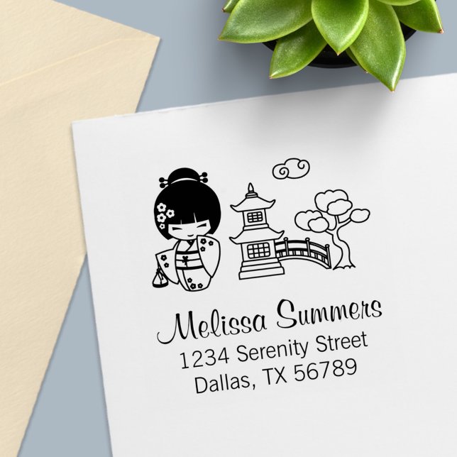 Carimbo Auto Entintado Endereço da Garota Kimono Japonesa (Criador carregado)