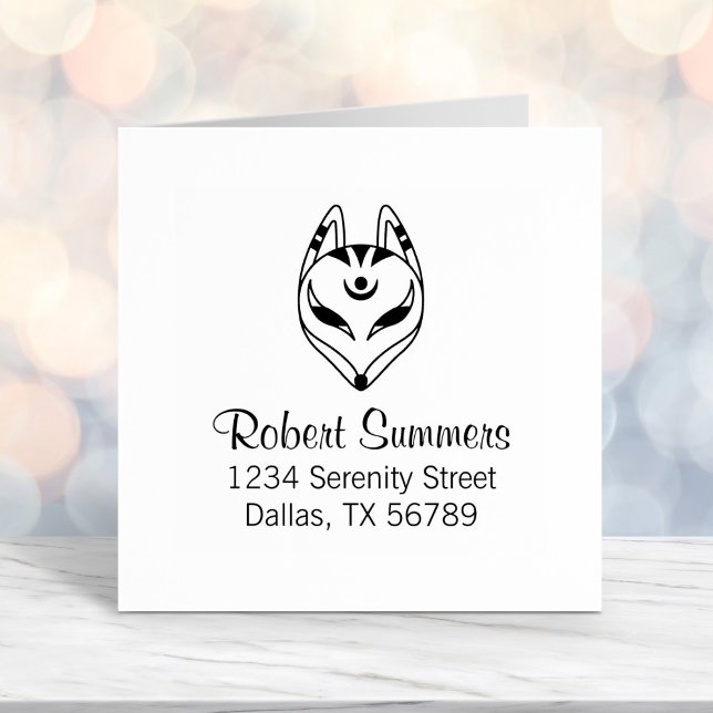 Carimbo Auto Entintado Endereço da máscara de Kitsune Fox em Japonês (Criador carregado)