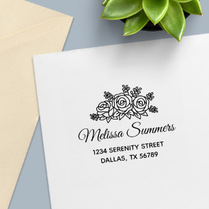 Carimbo Auto Entintado Endereço das Flores do Buquê Elegante