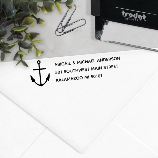 Carimbo Auto Entintado Endereço de devolução ⚓️ âncora náutica (Nautical Anchor ⚓️ Return Address Self-inking Stamp
)