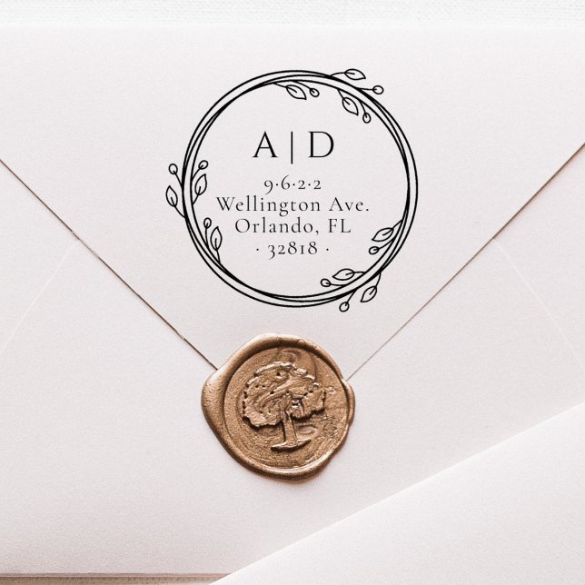 Carimbo Auto Entintado Endereço de Devolução Botânica de Iniciais do Casa (Criador carregado)