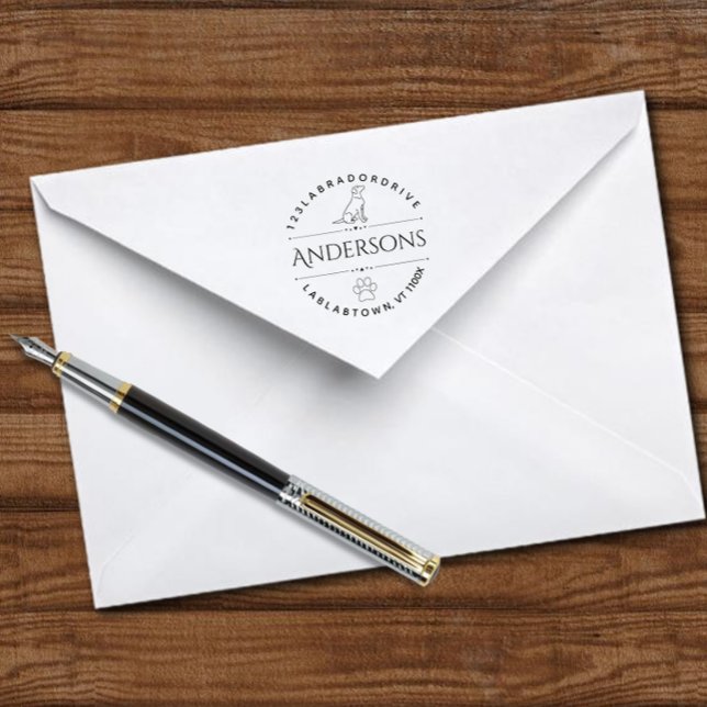 Carimbo Auto Entintado Endereço de devolução da estrutura de tópicos do L (Labrador Sitting Silhouette Return Address Self-inking Stamp.)