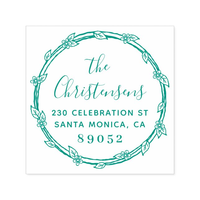 Carimbo Auto Entintado Endereço de devolução da família de borda botânica (Design)