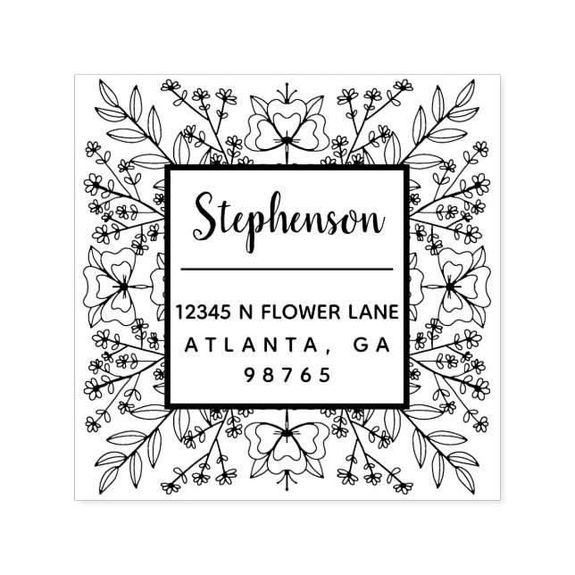 Carimbo Auto Entintado Endereço de devolução da família de folhas botânic (Design)