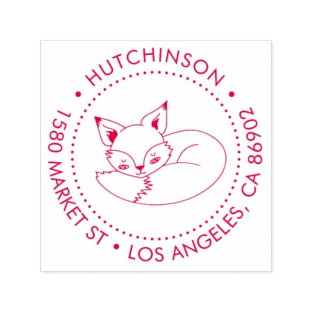 Carimbo Auto Entintado Endereço de devolução da família Fox Round, desenh (Design)